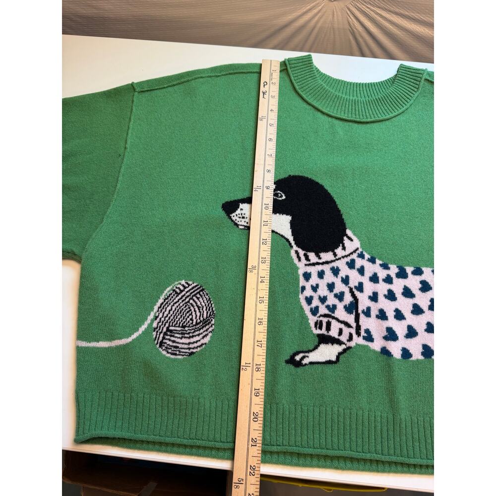 NWT Anthropologie Goldie 100% Cashmere Green Dachschund Sweater Size L Novelty - Picture 9 of 12